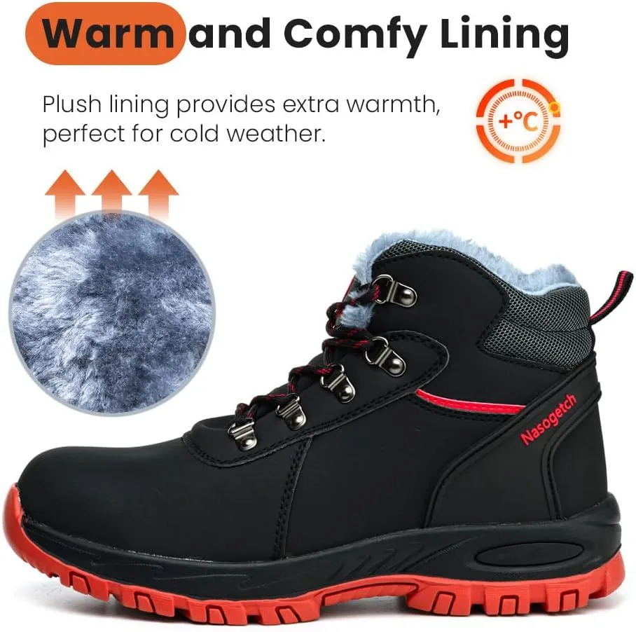Nasogetch Steel Toe Boots for Men Women Work Boots Comfortable Lightweight Steel Toe Shoes Puncture Proof Non Slip Work Shoes Fleece-Lined