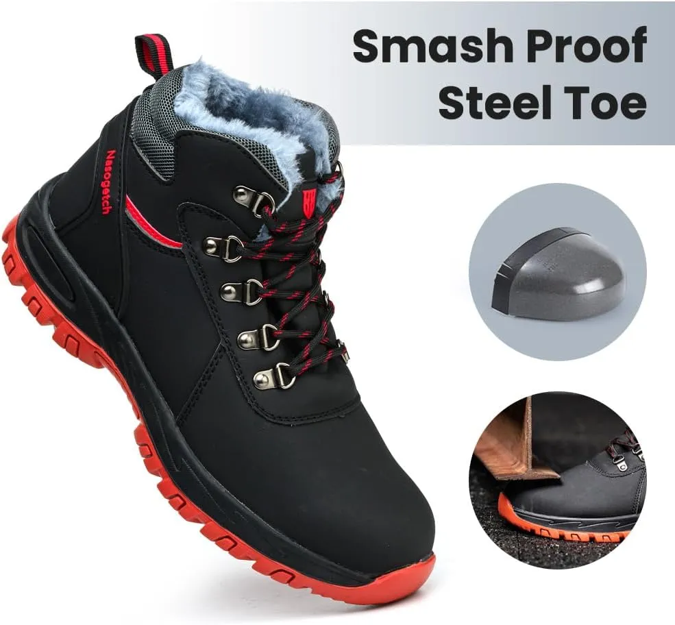 Nasogetch Steel Toe Boots for Men Women Work Boots Comfortable Lightweight Steel Toe Shoes Puncture Proof Non Slip Work Shoes Fleece-Lined