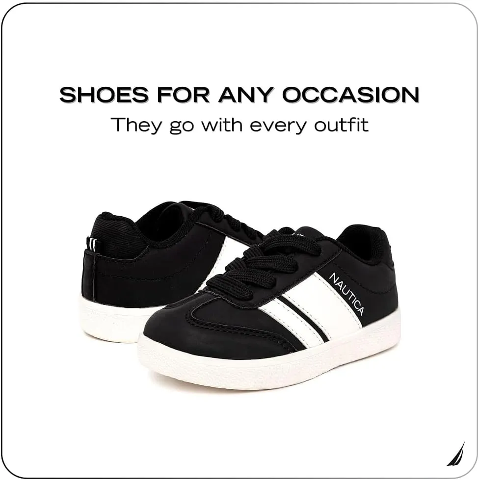 Nautica Boys Girls Casual Fashion Shoes – Comfortable Soccer Classic Walking Tennis Sneakers for Kids – Breathable, Lightweight & Flexible (Lace Up/Bungee) (Low-Top/High Top)