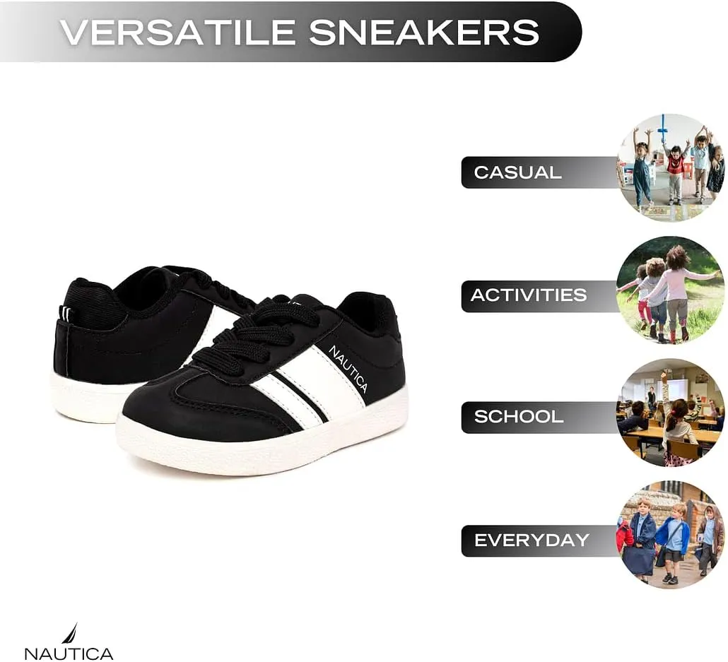 Nautica Boys Girls Casual Fashion Shoes – Comfortable Soccer Classic Walking Tennis Sneakers for Kids – Breathable, Lightweight & Flexible (Lace Up/Bungee) (Low-Top/High Top)