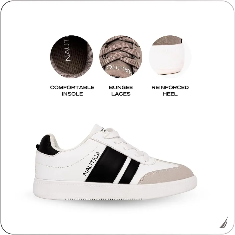 Nautica Boys Girls Casual Fashion Shoes – Comfortable Soccer Classic Walking Tennis Sneakers for Kids – Breathable, Lightweight & Flexible (Lace Up/Bungee) (Low-Top/High Top)