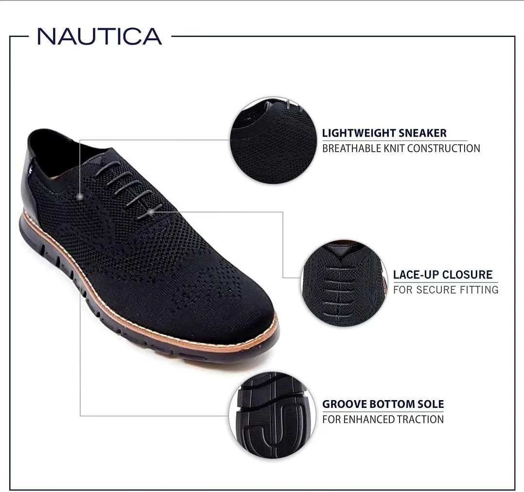 Nautica Men's Knit Dress Oxford Dress Sneakers: Breathable, Stylish, Lightweight & Comfortable - Ideal for Business or Walking