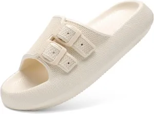 NineCiFun Women's Slide Sandals for Comfortable Soft Cloud Slides - Adjustable Non-Slip Flat Sandals for Women and Men - Slip On Slippers Pillow Slippers