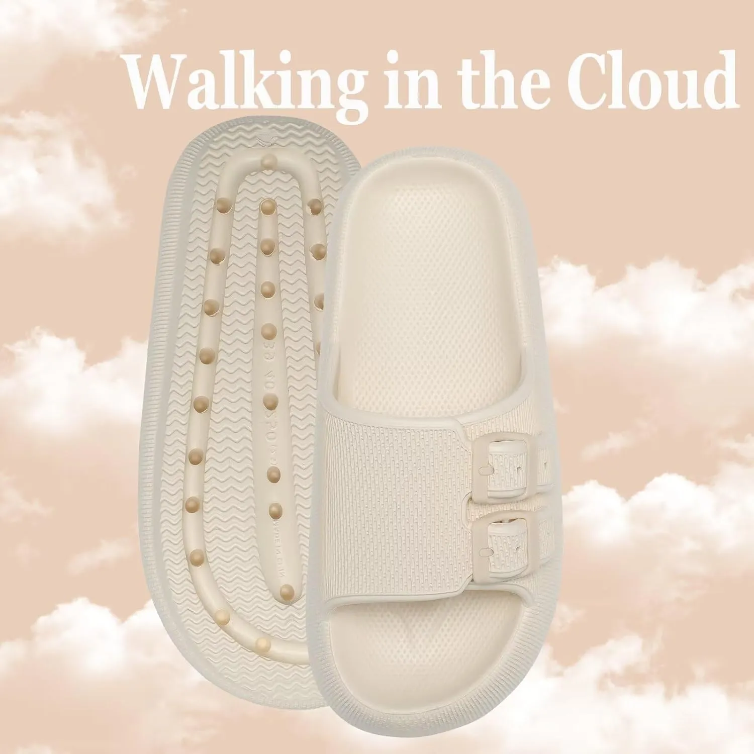 NineCiFun Women's Slide Sandals for Comfortable Soft Cloud Slides - Adjustable Non-Slip Flat Sandals for Women and Men - Slip On Slippers Pillow Slippers