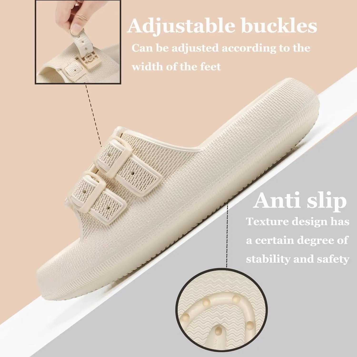 NineCiFun Women's Slide Sandals for Comfortable Soft Cloud Slides - Adjustable Non-Slip Flat Sandals for Women and Men - Slip On Slippers Pillow Slippers