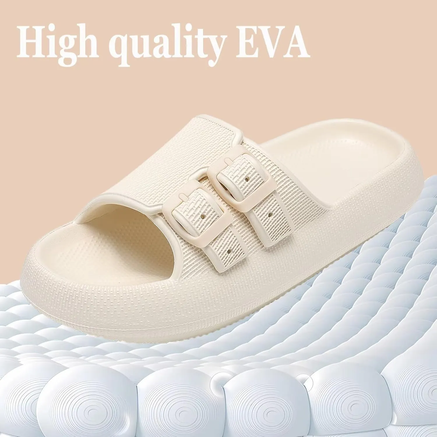 NineCiFun Women's Slide Sandals for Comfortable Soft Cloud Slides - Adjustable Non-Slip Flat Sandals for Women and Men - Slip On Slippers Pillow Slippers