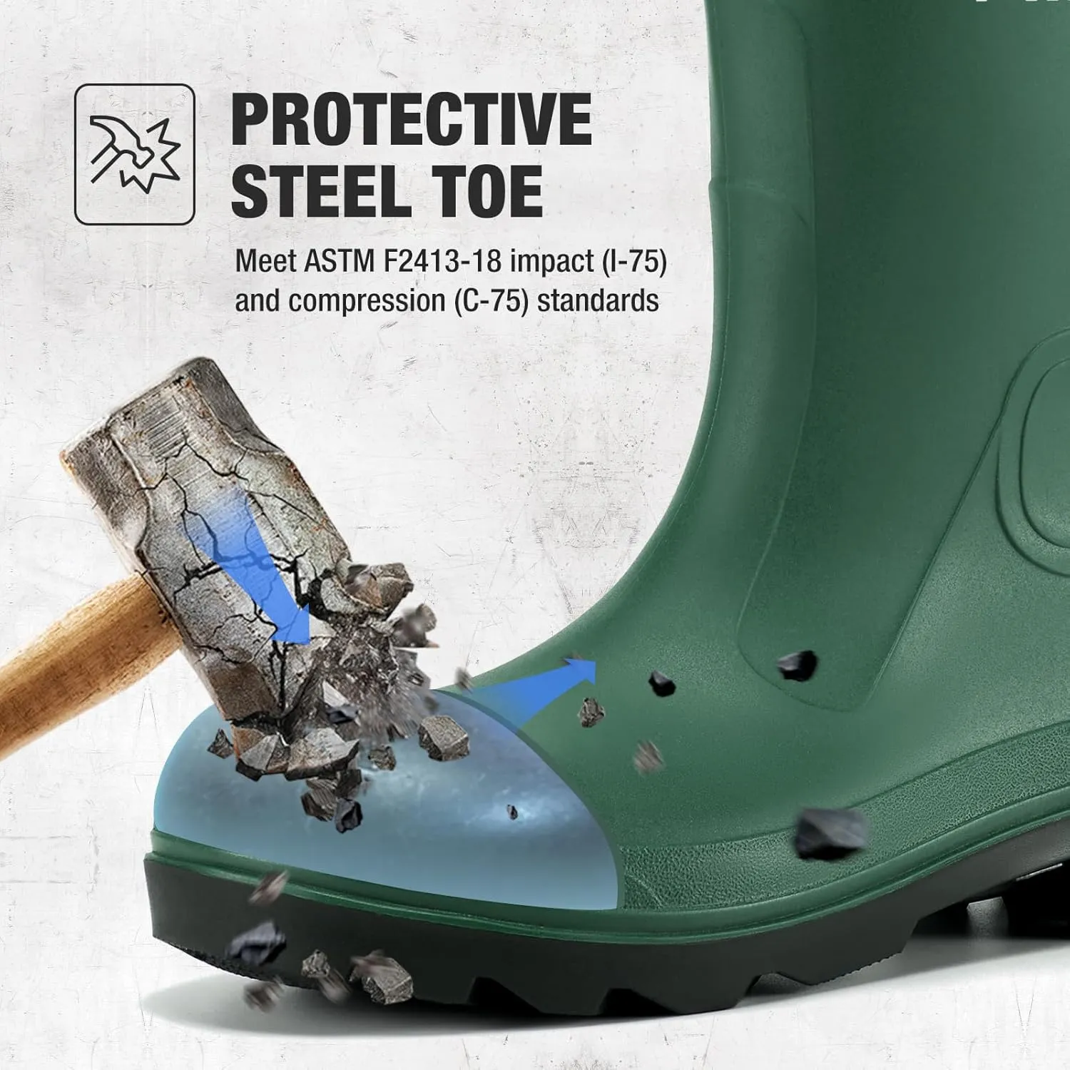 NINGO Men's Steel Toe Rain Boots, Waterproof Rubber Boots, Seamless PVC Rainboots, Puncture and Slip Resistant, Outdoor Fishing Gardening Boots for Men, for Agriculture and Industrial Working