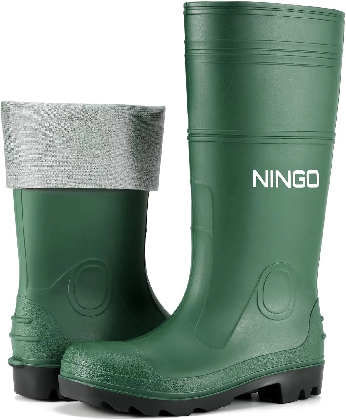 NINGO Men's Steel Toe Rain Boots, Waterproof Rubber Boots, Seamless PVC Rainboots, Puncture and Slip Resistant, Outdoor Fishing Gardening Boots for Men, for Agriculture and Industrial Working