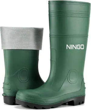 NINGO Men's Steel Toe Rain Boots, Waterproof Rubber Boots, Seamless PVC Rainboots, Puncture and Slip Resistant, Outdoor Fishing Gardening Boots for Men, for Agriculture and Industrial Working