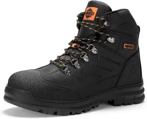 NINGO Mens Steel Toe Work Boots, Full Grain Leather, Oil and Slip Resistant, Puncture Proof Construction Boots with Breathable Lining, Anti-static, Mens Safety Boots for Industrial, Warehouse
