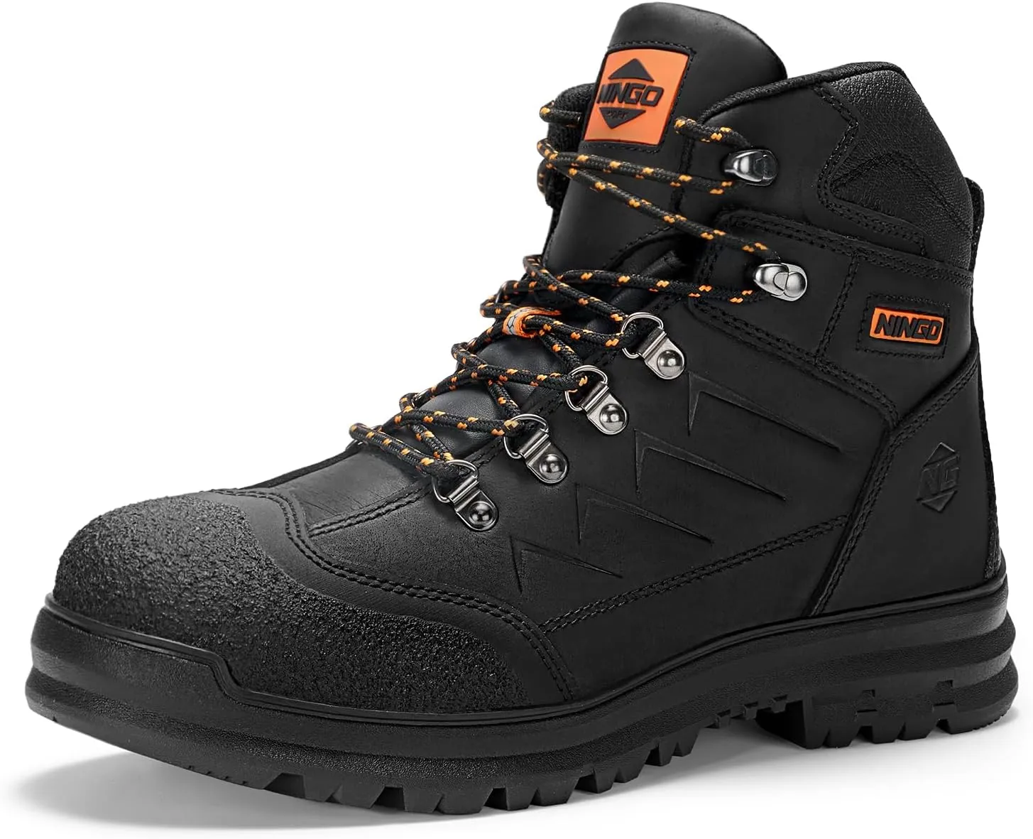 NINGO Mens Steel Toe Work Boots, Full Grain Leather, Oil and Slip Resistant, Puncture Proof Construction Boots with Breathable Lining, Anti-static, Mens Safety Boots for Industrial, Warehouse