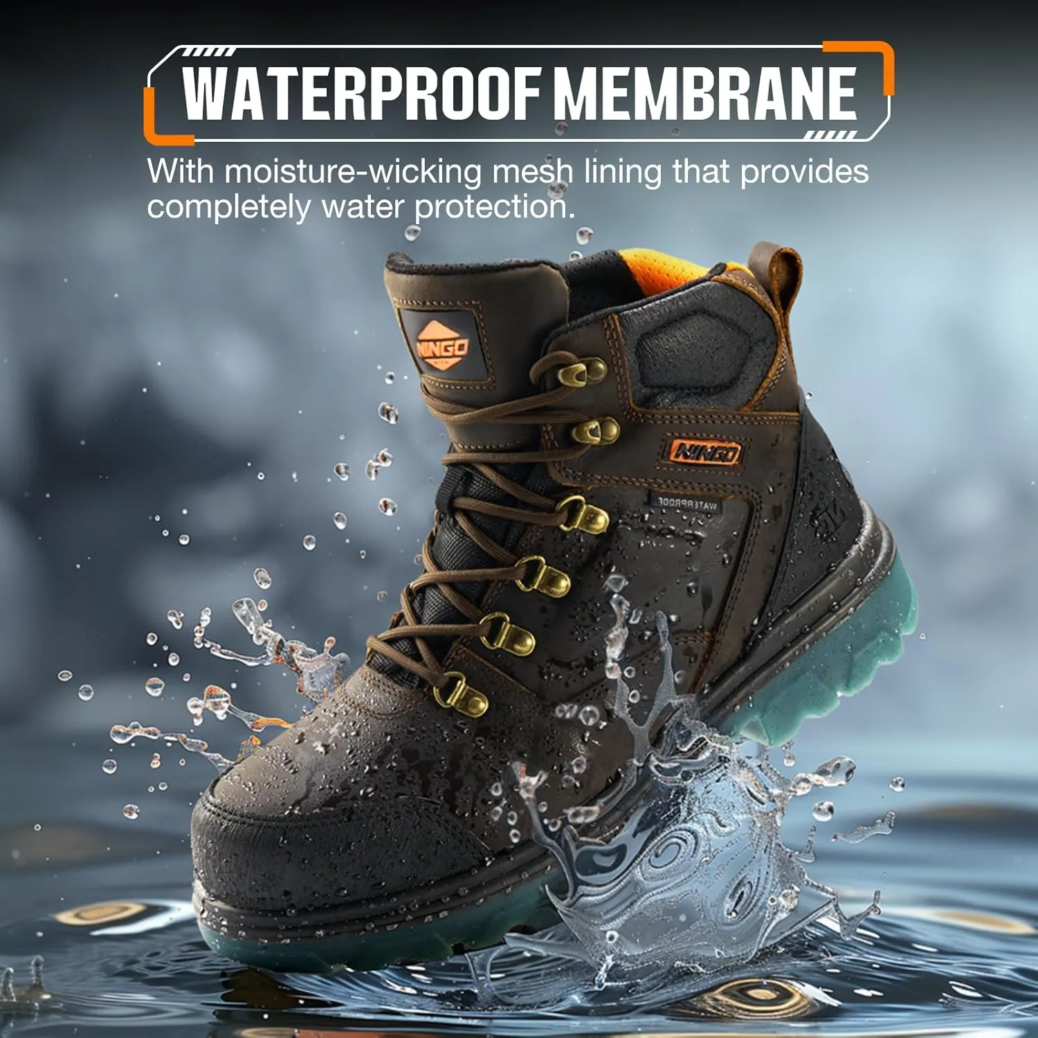 NINGO Mens Steel Toe Work Boots, Waterproof Heavy-Duty Safety Boots with Puncture Protection Oil & Slip Resistant, Steel Toe Work Shoes with Breathable Lining EH Protection for Construction Industrial