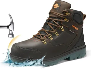 NINGO Mens Steel Toe Work Boots, Waterproof Heavy-Duty Safety Boots with Puncture Protection Oil & Slip Resistant, Steel Toe Work Shoes with Breathable Lining EH Protection for Construction Industrial
