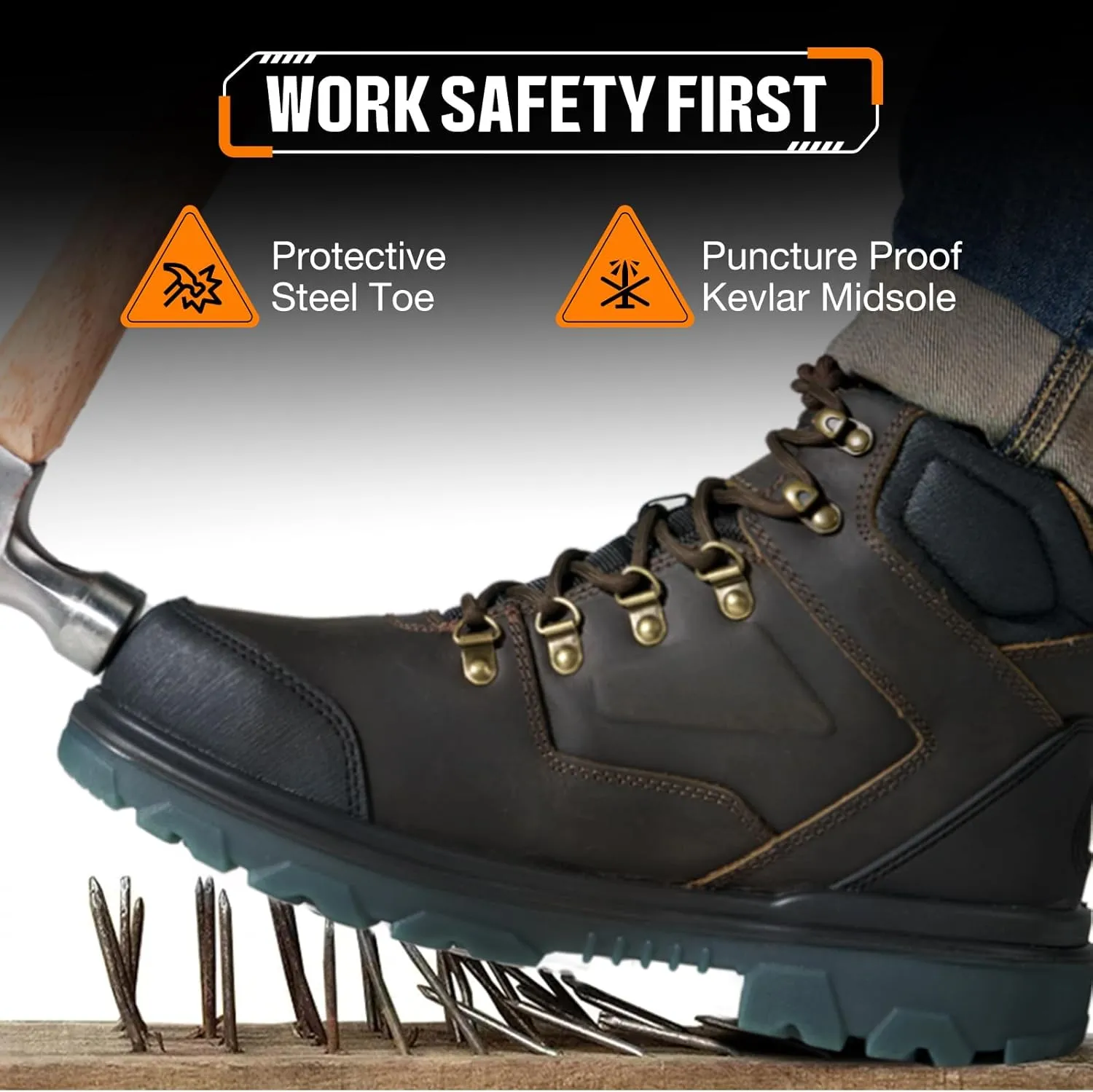 NINGO Mens Steel Toe Work Boots, Waterproof Heavy-Duty Safety Boots with Puncture Protection Oil & Slip Resistant, Steel Toe Work Shoes with Breathable Lining EH Protection for Construction Industrial