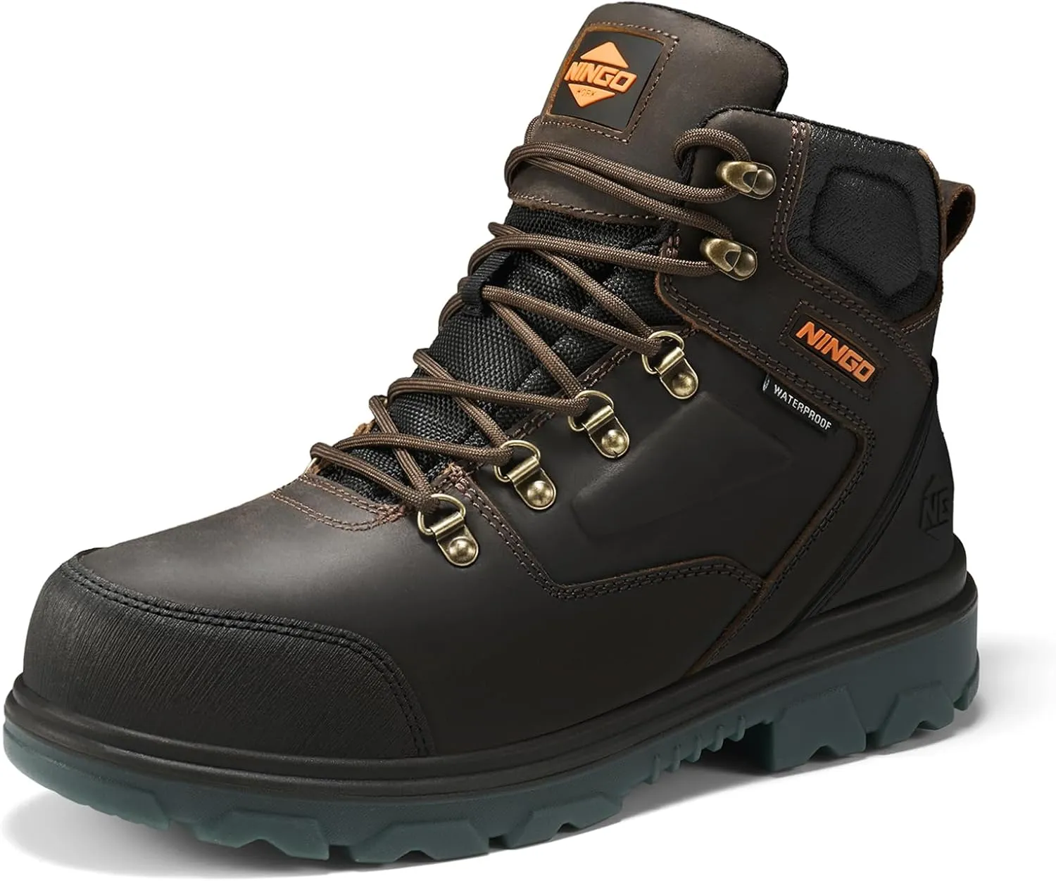 NINGO Mens Steel Toe Work Boots, Waterproof Heavy-Duty Safety Boots with Puncture Protection Oil & Slip Resistant, Steel Toe Work Shoes with Breathable Lining EH Protection for Construction Industrial