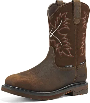 NINGO Mens Steel Toe Work Boots, Waterproof Square Toe Cowboy Boots for Men, Mens Slip on Safety Boots with Full-grain Leather, Oil Slip Resistant, EH Protection for Construction, Farming