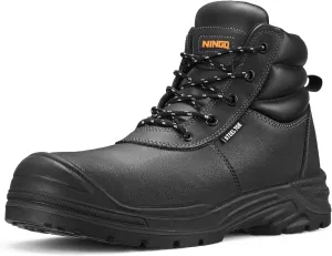 NINGO Steel Toe Work Boots for Men, Non Slip & Puncture Resistant Construction Boots with Breathable Lining, EH Protection, Mens Safety Shoes for Industrial, Roofing and Warehouse