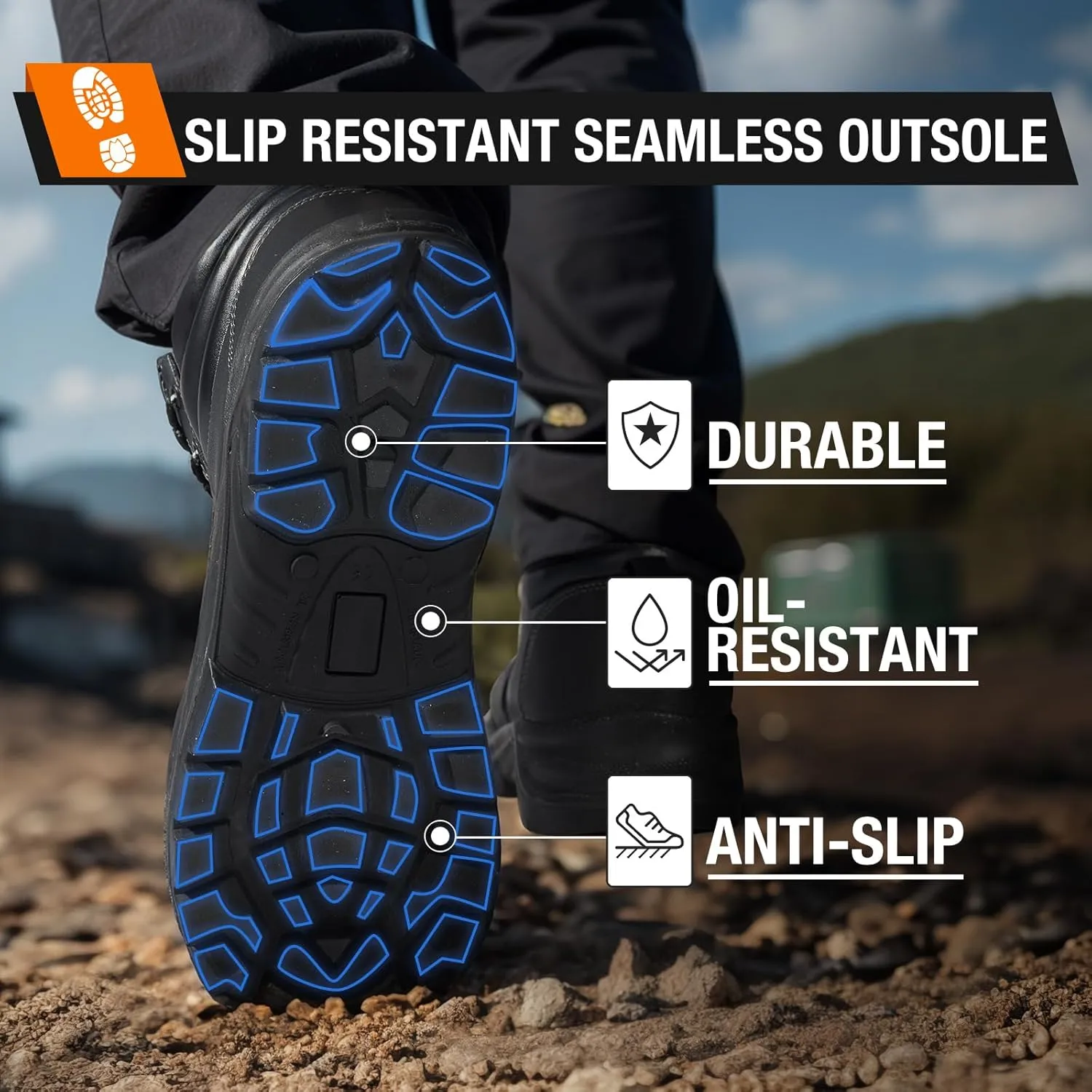 NINGO Steel Toe Work Boots for Men, Non Slip & Puncture Resistant Construction Boots with Breathable Lining, EH Protection, Mens Safety Shoes for Industrial, Roofing and Warehouse
