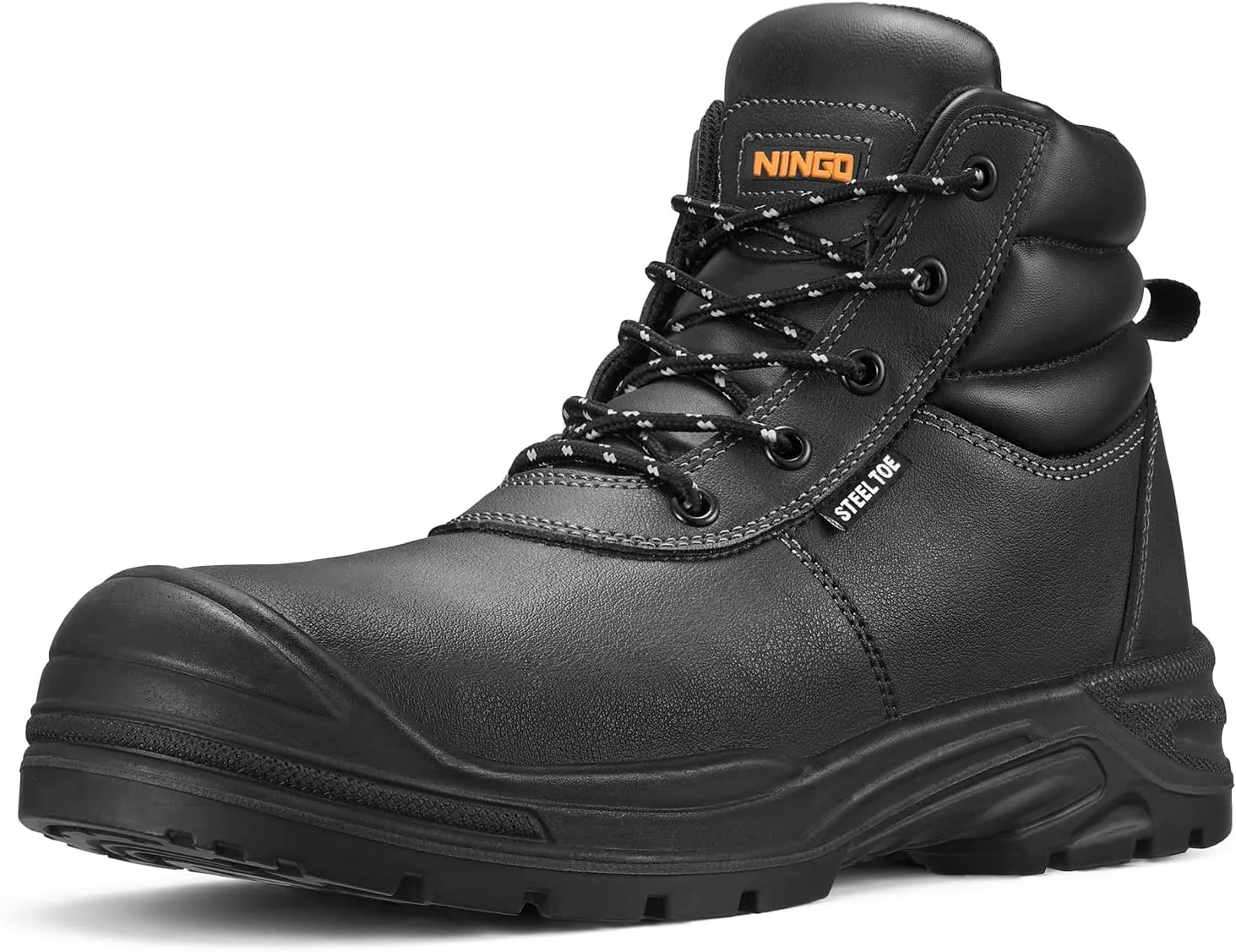 NINGO Steel Toe Work Boots for Men, Non Slip & Puncture Resistant Construction Boots with Breathable Lining, EH Protection, Mens Safety Shoes for Industrial, Roofing and Warehouse