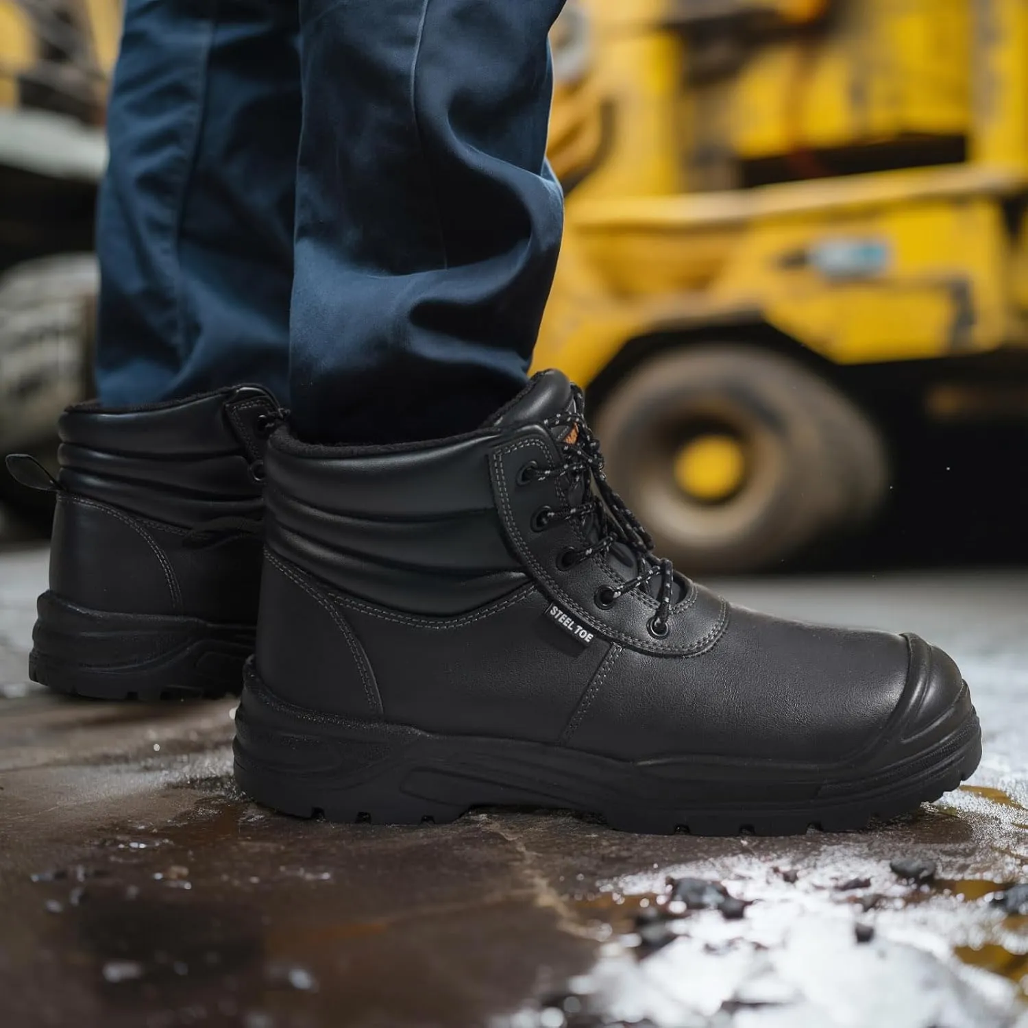 NINGO Steel Toe Work Boots for Men, Non Slip & Puncture Resistant Construction Boots with Breathable Lining, EH Protection, Mens Safety Shoes for Industrial, Roofing and Warehouse