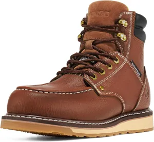 NINGO Steel/Soft Toe Work Boots for Men, 6 Inch Waterproof Mens Wedge Moc Toe Boots, Full-Grain Leather, Oil and Slip-Resistant Safety Boots, EH Protection,Work Boots for Construction, Industrial