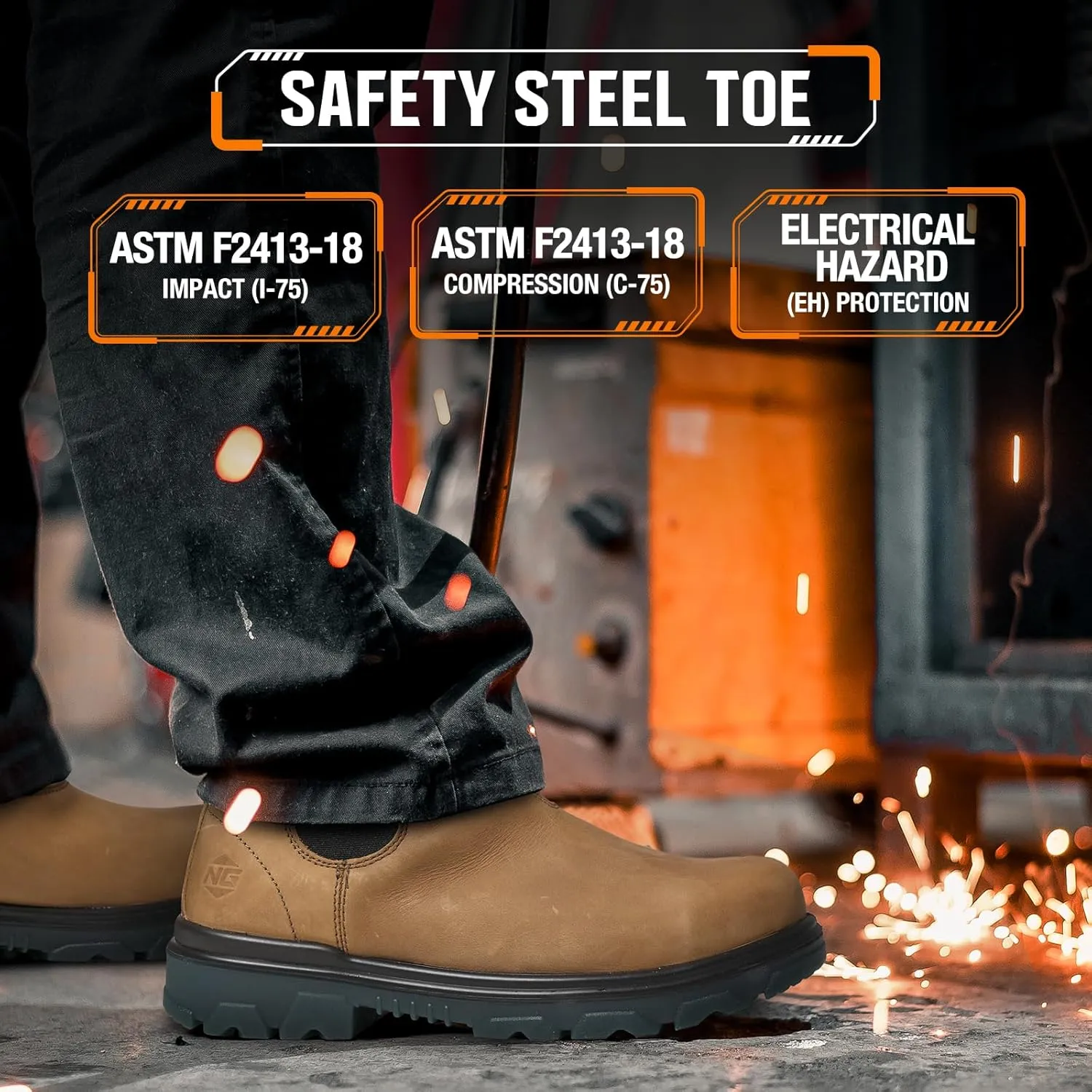 NINGO Waterproof Steel Toe Leather Chelsea Work Boots - Slip On, Puncture Resistant - Lightweight Safety Construction for Men & Women - Industrial, Warehouse