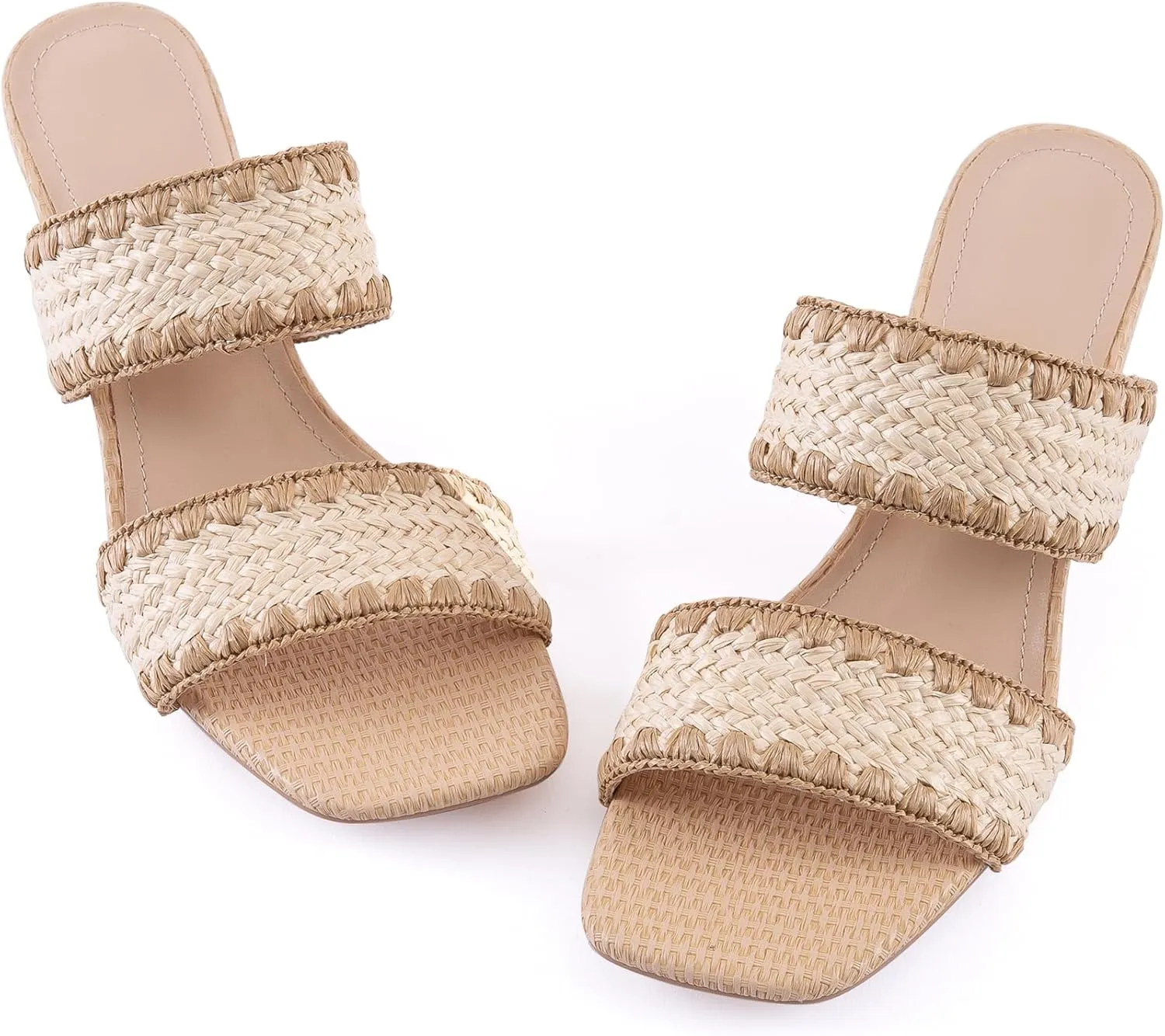 N.N.G Women Heels Sandals Braided Block Nude Summer Chunky Square Leather Woven Comfort Strappy Dress Casual Pumps Mules