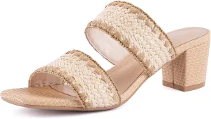 N.N.G Women Heels Sandals Braided Block Nude Summer Chunky Square Leather Woven Comfort Strappy Dress Casual Pumps Mules