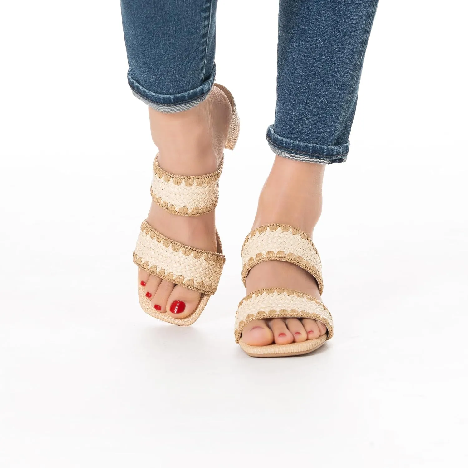 N.N.G Women Heels Sandals Braided Block Nude Summer Chunky Square Leather Woven Comfort Strappy Dress Casual Pumps Mules
