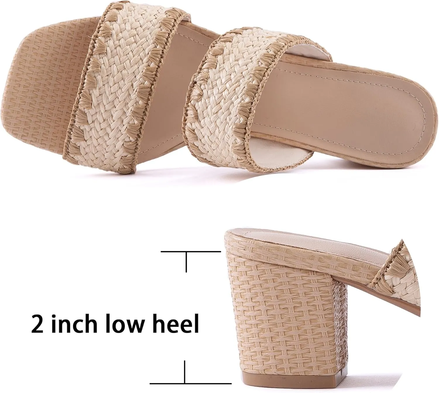 N.N.G Women Heels Sandals Braided Block Nude Summer Chunky Square Leather Woven Comfort Strappy Dress Casual Pumps Mules