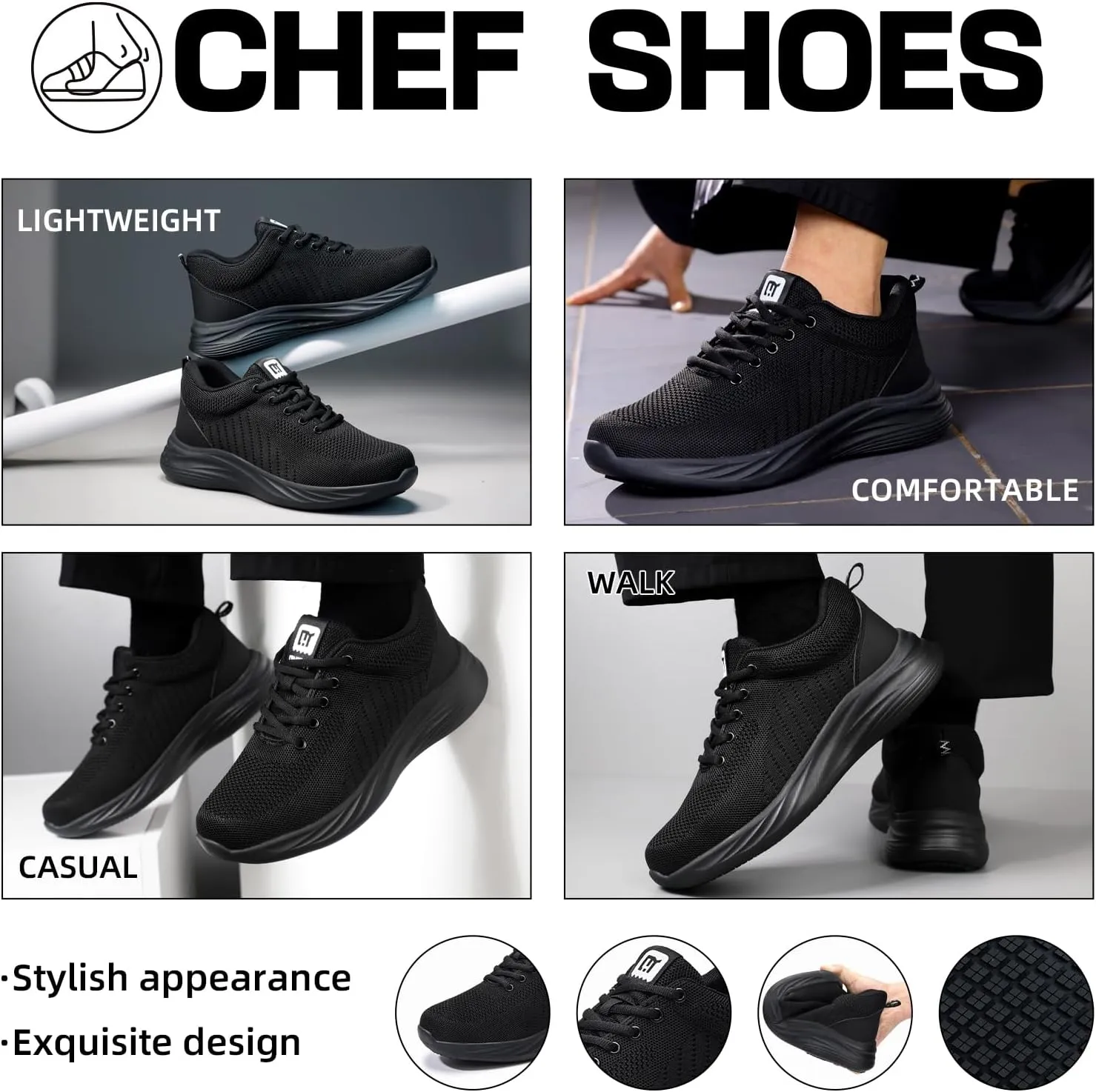 Non Slip Work Shoes for Men Women Breathable Mens Work Shoes Lightweight Water Resistant Walking Sneakers Chef Kitchen Slip Resistant Comfortable Restaurant Food Service Sneakers Casual
