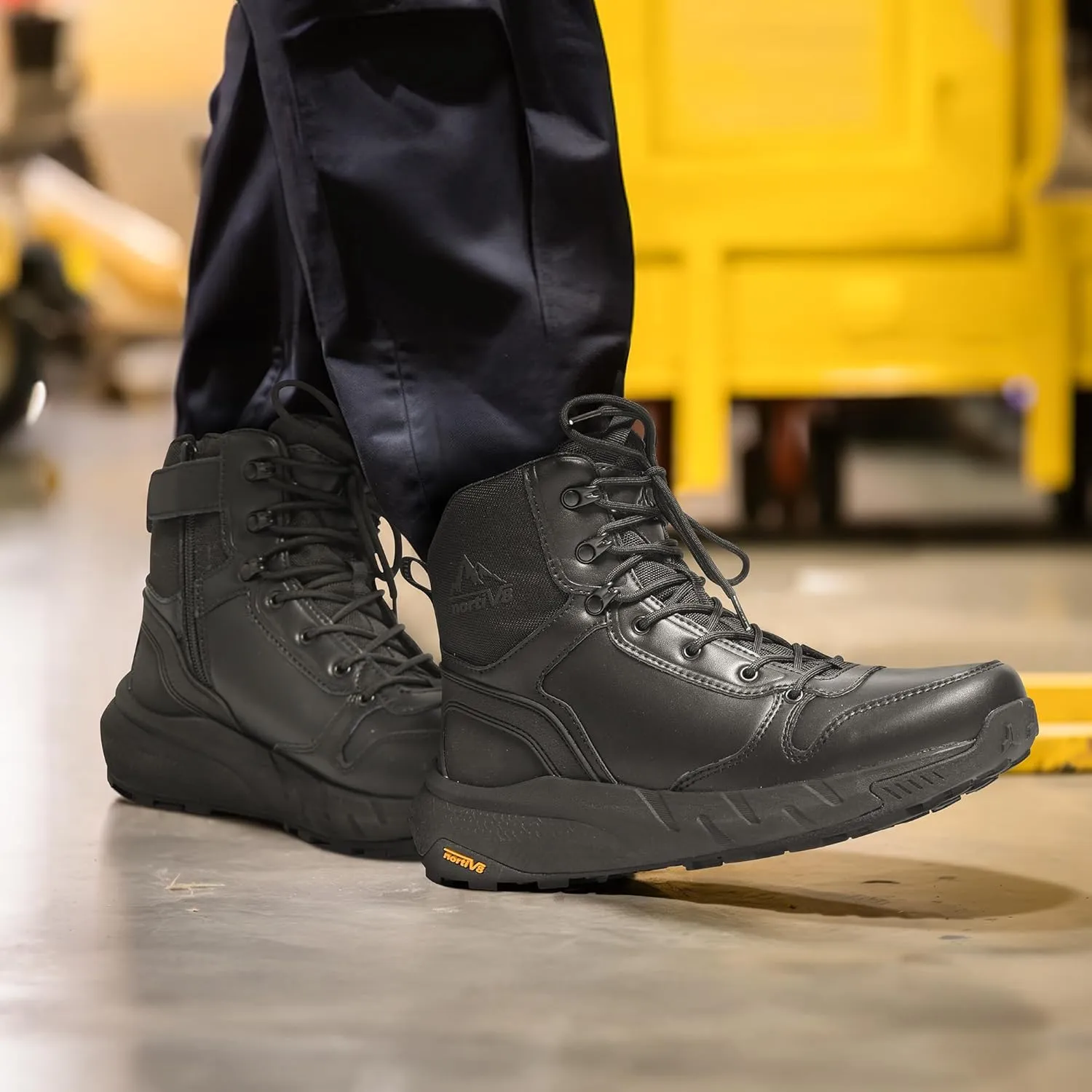 NORTIV 8 Men's Military Tactical Boot Lightweight Comfortable Boots for Work All Day Side Zipper Motorcycle Combat Hiking Boots 8 Inches Metrostrike