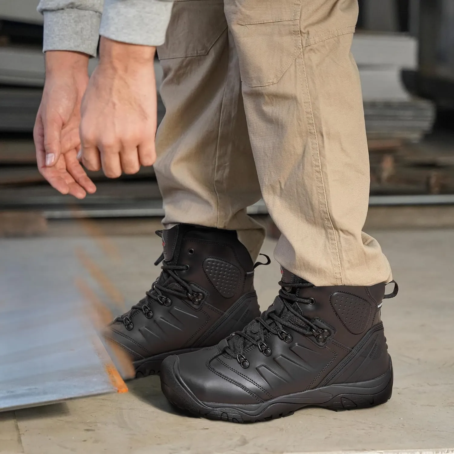 NORTIV 8 Men's Safety Steel Toe Work Boots Breathable Ankle Industrial Construction Boots FORTRESS