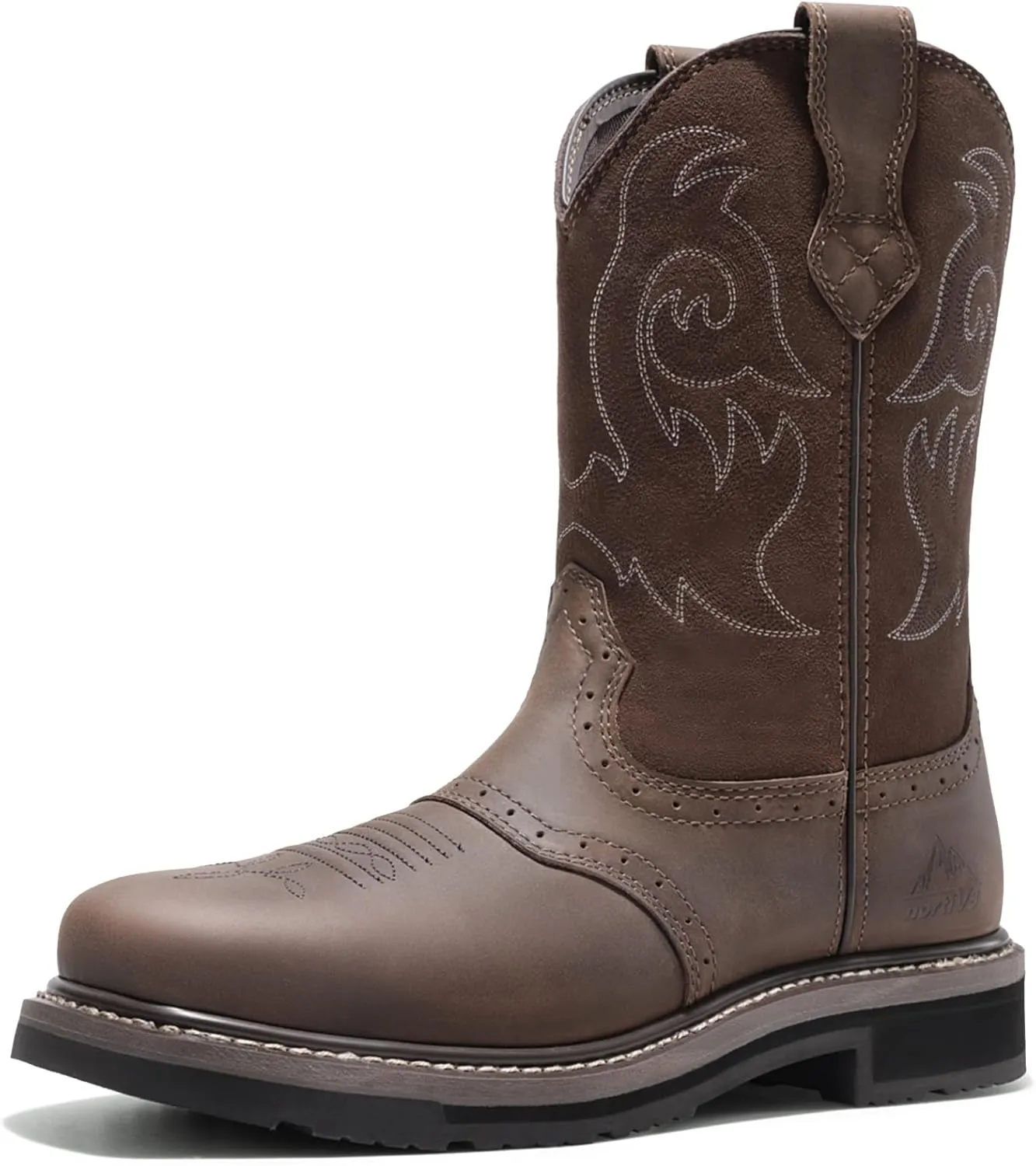 NORTIV 8 Steel Toe Cowboy Boots for Men Western Square Toe Leather Work Boots with Hazard Protection,for Construction Farming Bronco Trailblazer