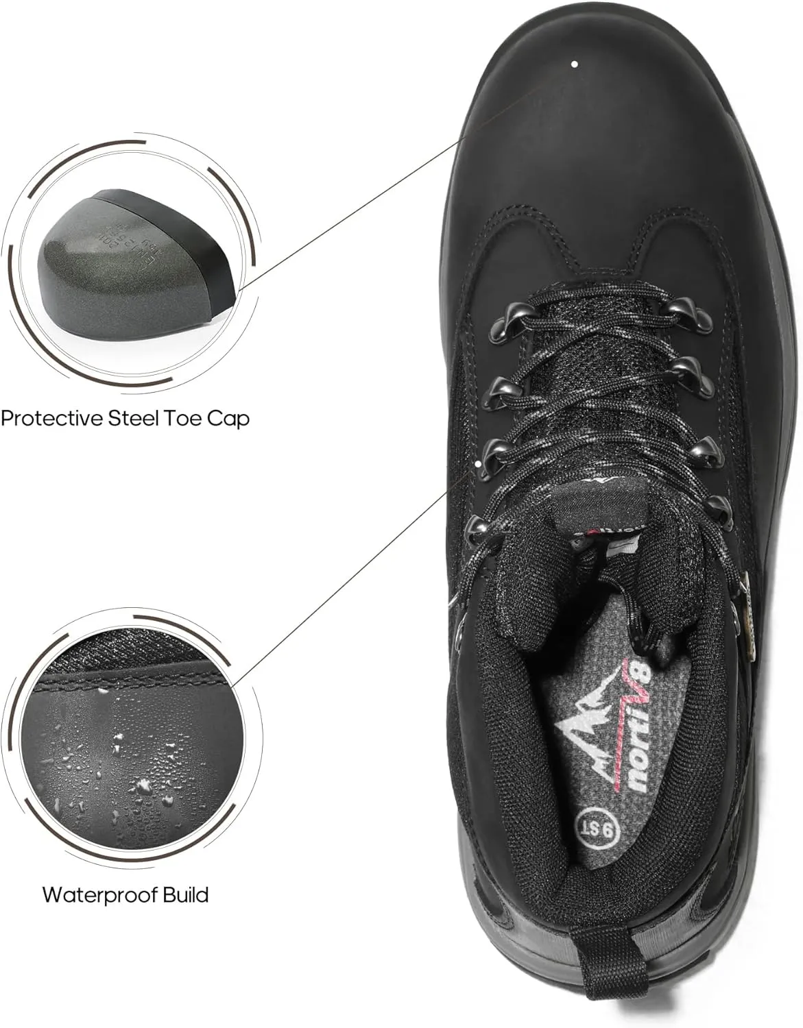 NORTIV 8 Steel Toe Work Boots for Men Waterproof Slip Resistant Safety Construction Boots ROCKFOR
