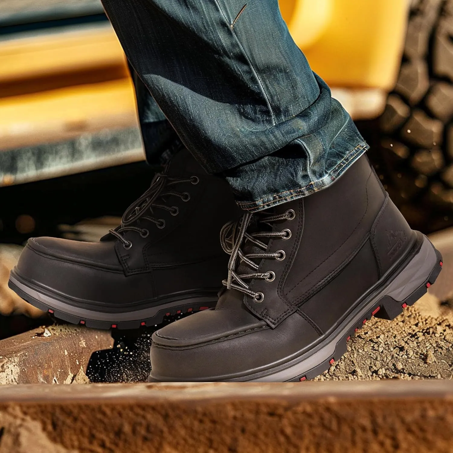NORTIV 8 Waterproof Moc Toe Work Boots for Men Steel Toe Comfortable Leather Boots