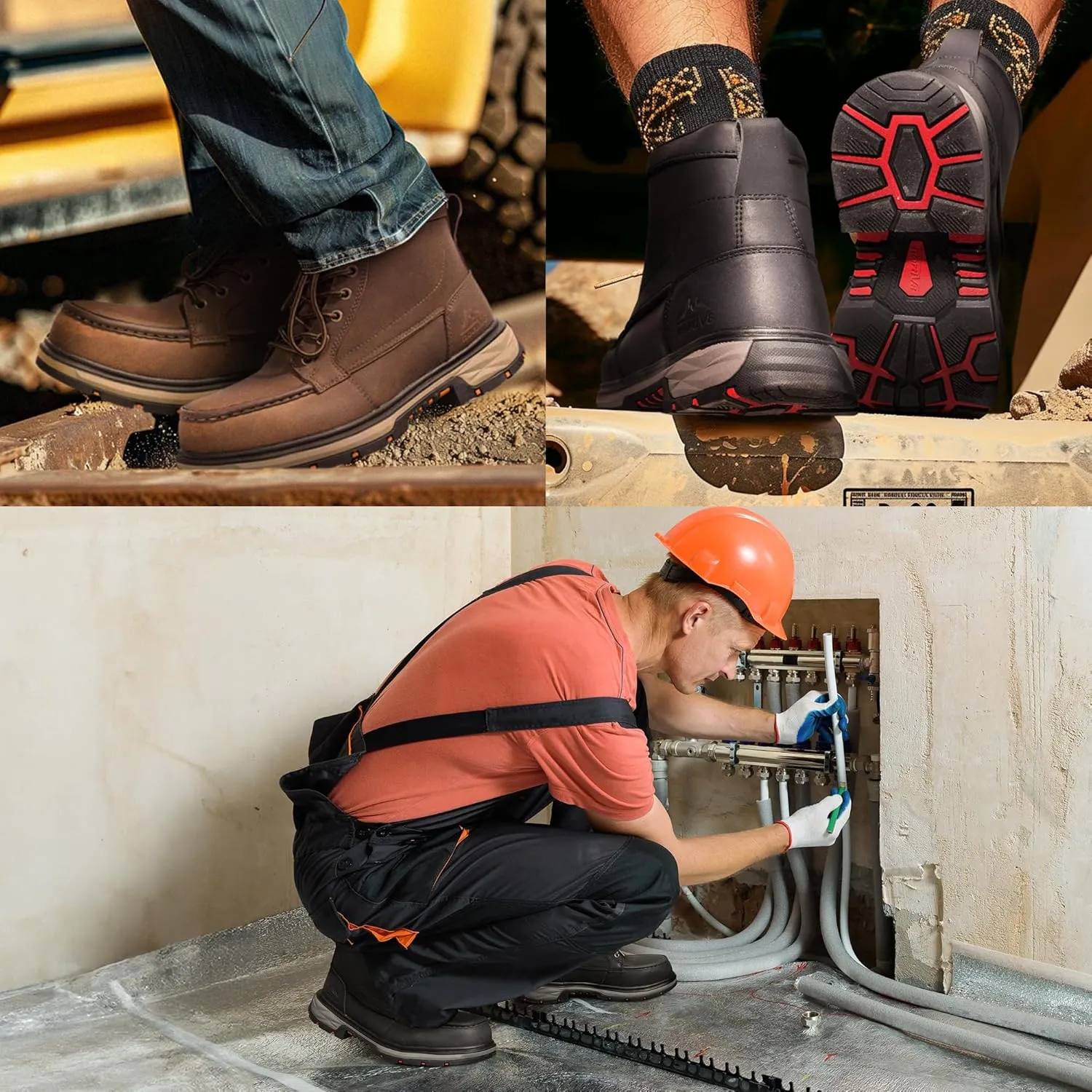 NORTIV 8 Waterproof Moc Toe Work Boots for Men Steel Toe Comfortable Leather Boots