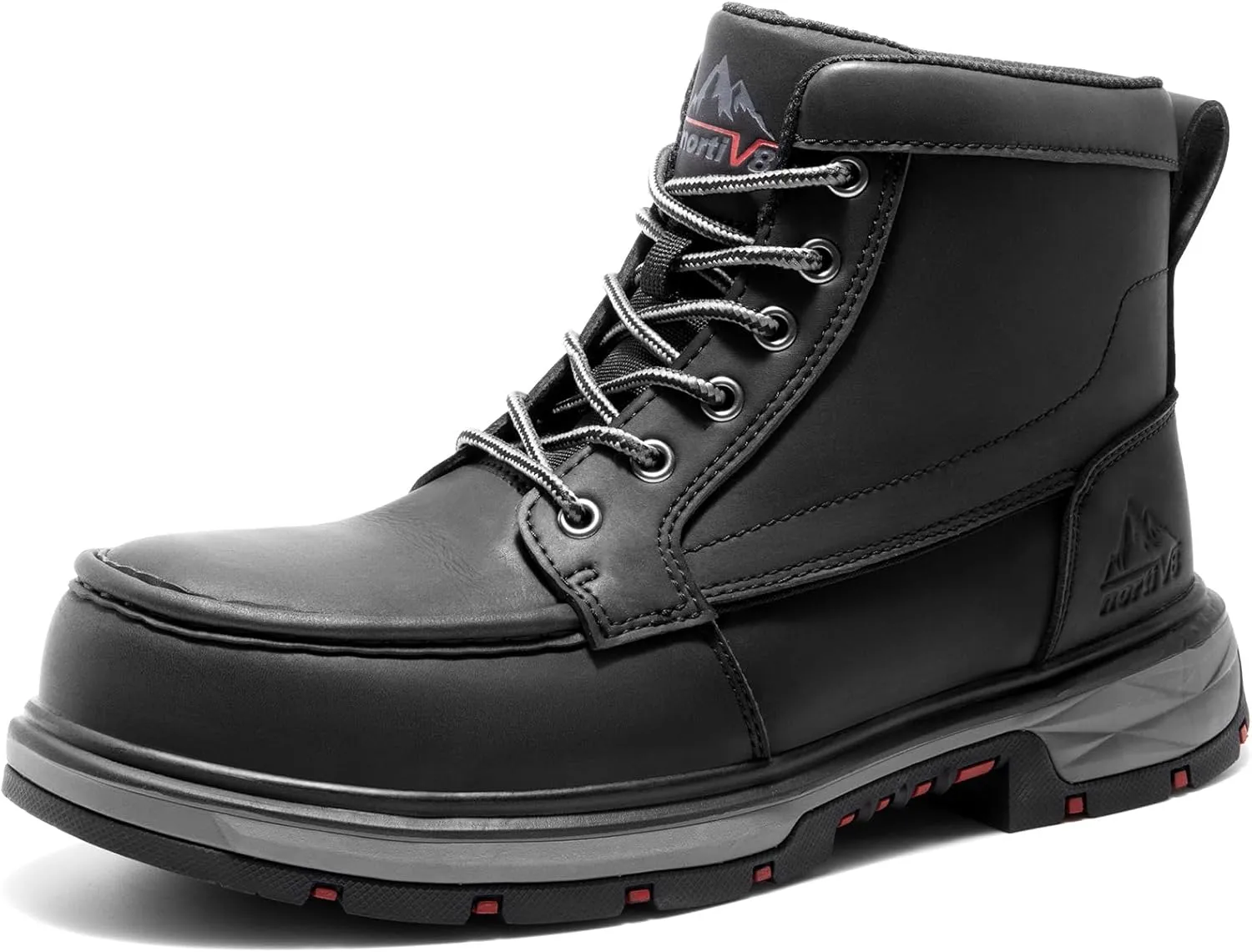 NORTIV 8 Waterproof Moc Toe Work Boots for Men Steel Toe Comfortable Leather Boots