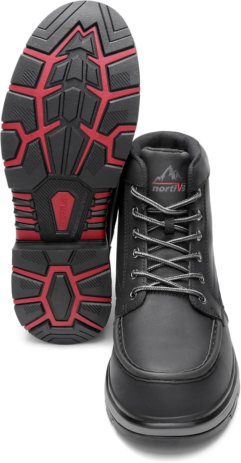 NORTIV 8 Waterproof Moc Toe Work Boots for Men Steel Toe Comfortable Leather Boots