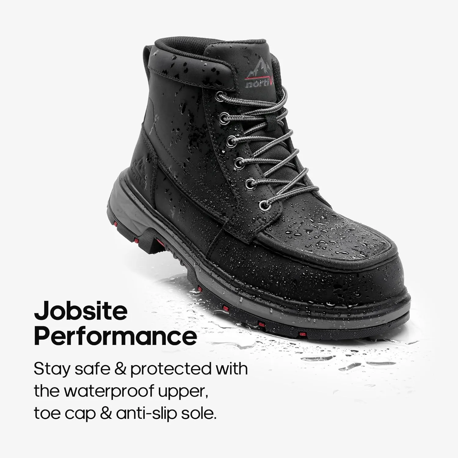 NORTIV 8 Waterproof Moc Toe Work Boots for Men Steel Toe Comfortable Leather Boots