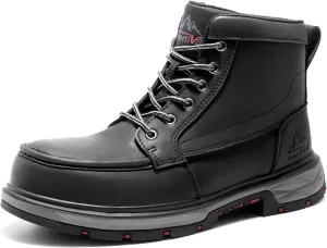 NORTIV 8 Waterproof Moc Toe Work Boots for Men Steel Toe Comfortable Leather Boots