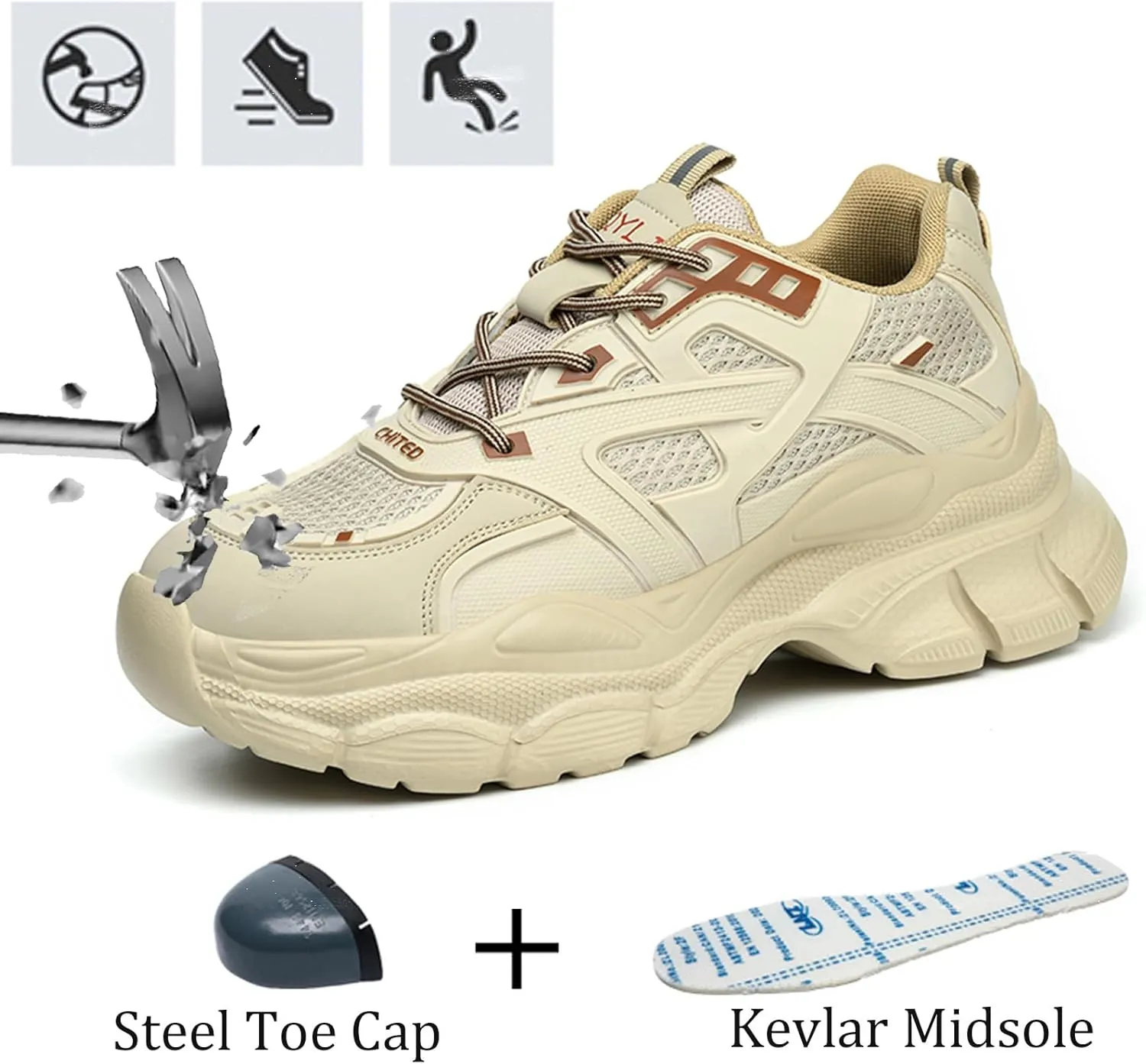 Nutropa Steel Toe Boots for Men, Lightweight Safety Work Shoes, Comfortable Breathable Composite Toe Boots Slip-Resistant Indestructible Shoes