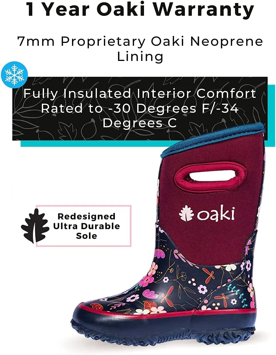 OAKI Kid's Neoprene Rain Boots, Snow Boots, Muck Boots