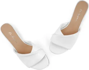 Oh Mispares Women's Low Kitten Heels Open Toe Sandals Cross Strap Slip on Heeled Mules Shoes Comfortable Casual Dress Slide Shoes Silver Heels for Prom Party Wedding Vacation