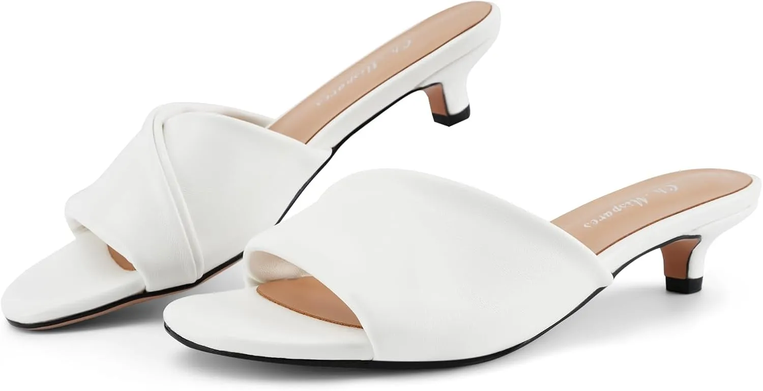 Oh Mispares Women's Low Kitten Heels Open Toe Sandals Cross Strap Slip on Heeled Mules Shoes Comfortable Casual Dress Slide Shoes Silver Heels for Prom Party Wedding Vacation