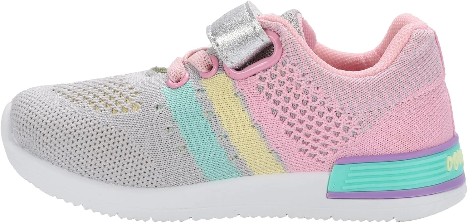 Oomphies Wynn Girls Athletic Sneakers – Breathable Knit Upper, Hook & Loop Closure, Cushioned Insole & Durable Design