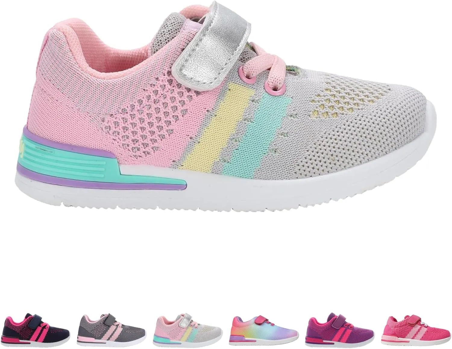 Oomphies Wynn Girls Athletic Sneakers – Breathable Knit Upper, Hook & Loop Closure, Cushioned Insole & Durable Design