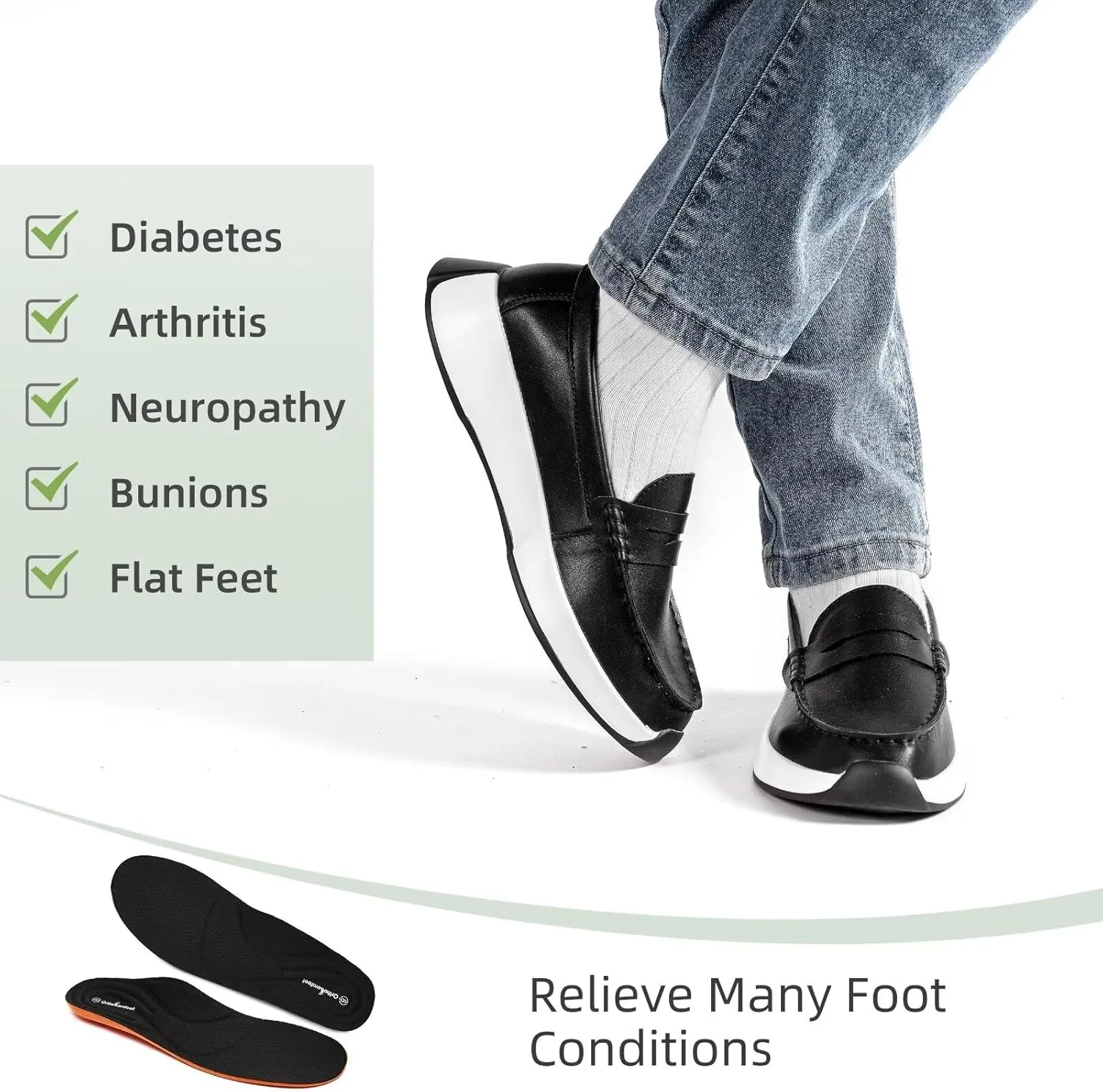 OrthoComfoot Women's Orthopedic Slip-On Loafers Walking Shoes: Comfortable Plantar Fasciitis Dress Shoes with Arch Support, Casual Orthotic Leather Oxfords for Foot and Heel Pain Relief