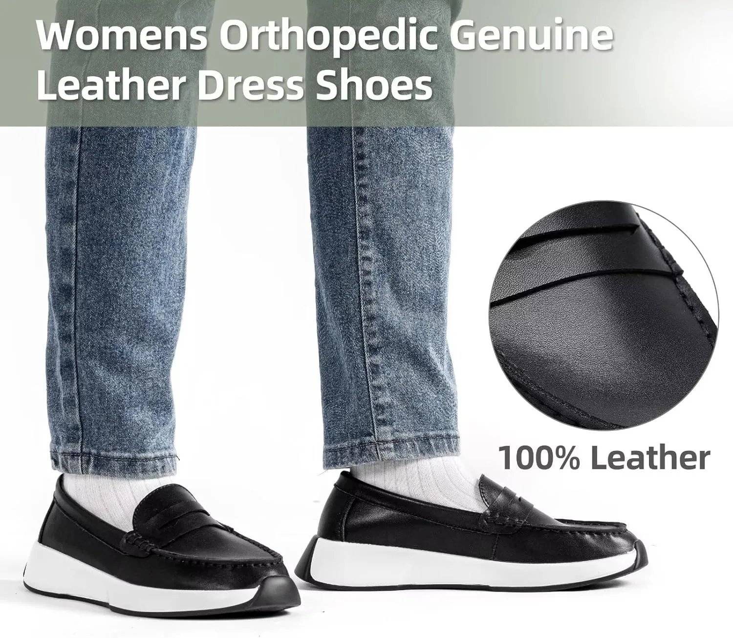 OrthoComfoot Women's Orthopedic Slip-On Loafers Walking Shoes: Comfortable Plantar Fasciitis Dress Shoes with Arch Support, Casual Orthotic Leather Oxfords for Foot and Heel Pain Relief