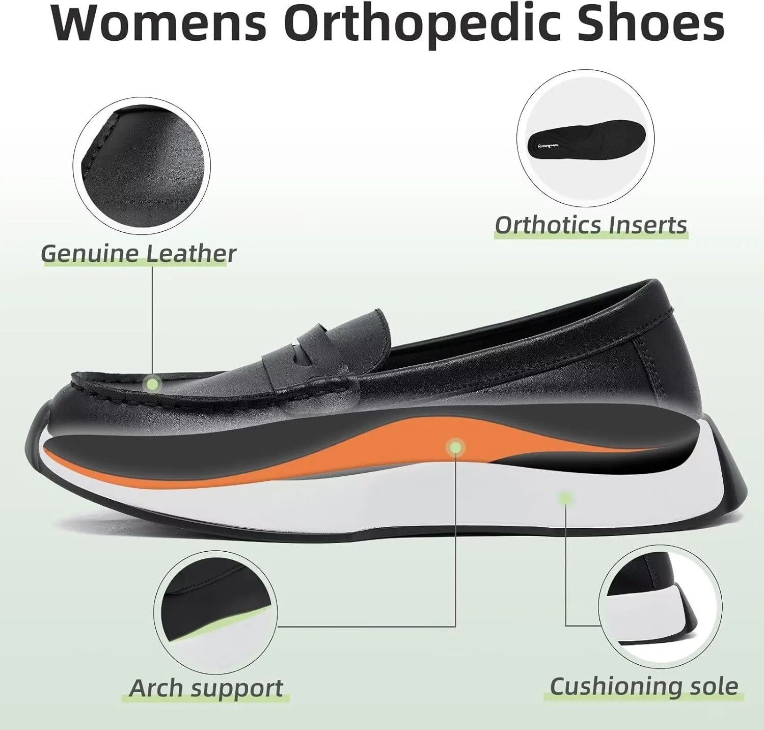 OrthoComfoot Women's Orthopedic Slip-On Loafers Walking Shoes: Comfortable Plantar Fasciitis Dress Shoes with Arch Support, Casual Orthotic Leather Oxfords for Foot and Heel Pain Relief